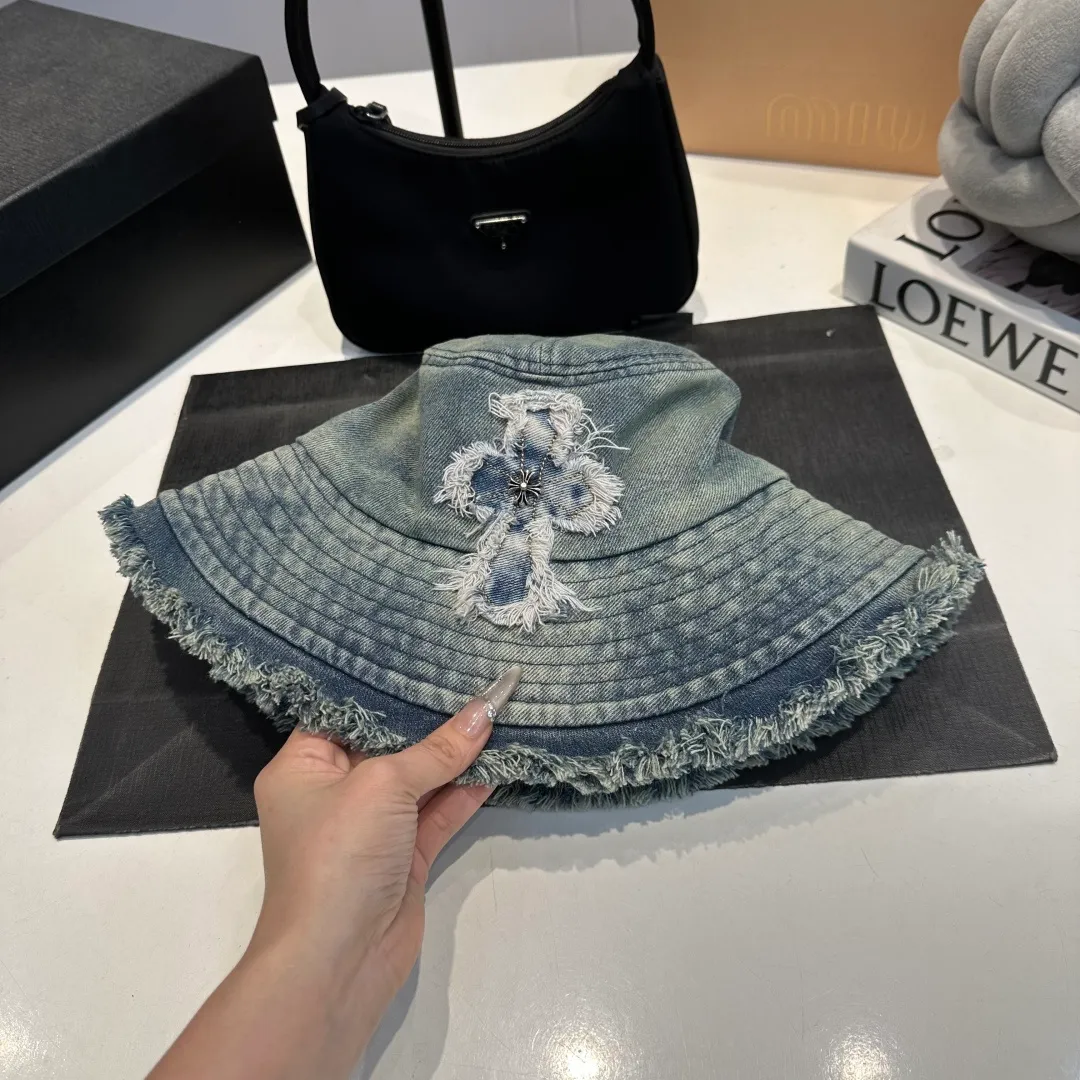 P70 Croxin spring and summer new denim fisherman hat, retro old street style, washed and torn edges, perfect for taking photos👑